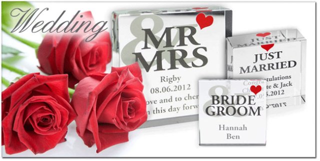 Stunning Personalised Crystal Wedding Blocks